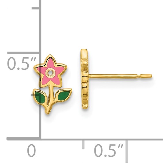 14k Madi K Polished Enameled Flower Childrens Post Earrings