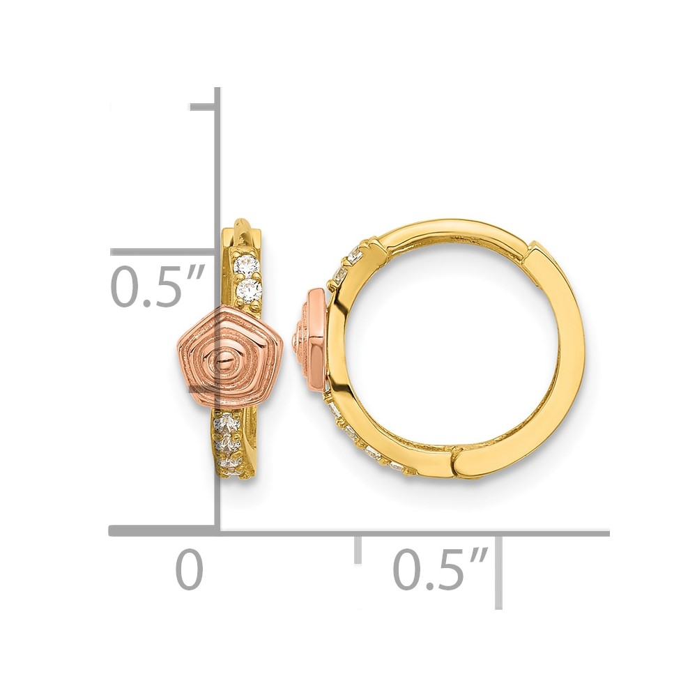 14k Madi K Polished Two-tone CZ Hinged Huggie Hoop Earrings (GK1182)
