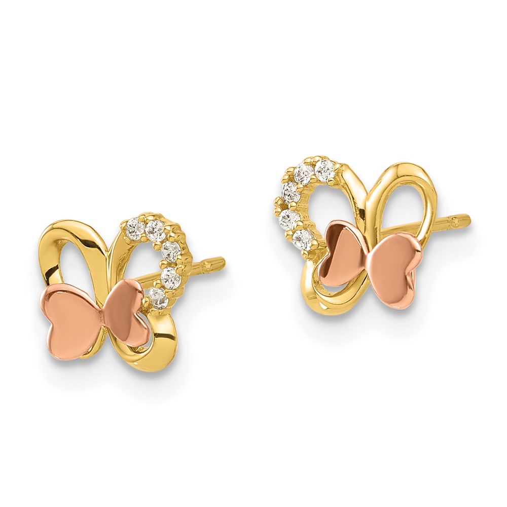 14k Madi K Two-Tone Polished CZ Butterfly Post Earrings (GK1184)