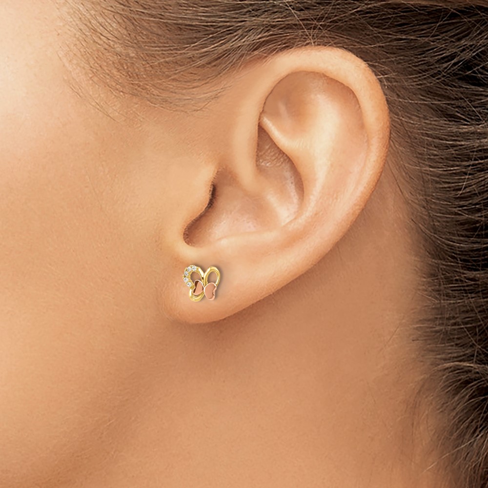 14k Madi K Two-Tone Polished CZ Butterfly Post Earrings (GK1184)