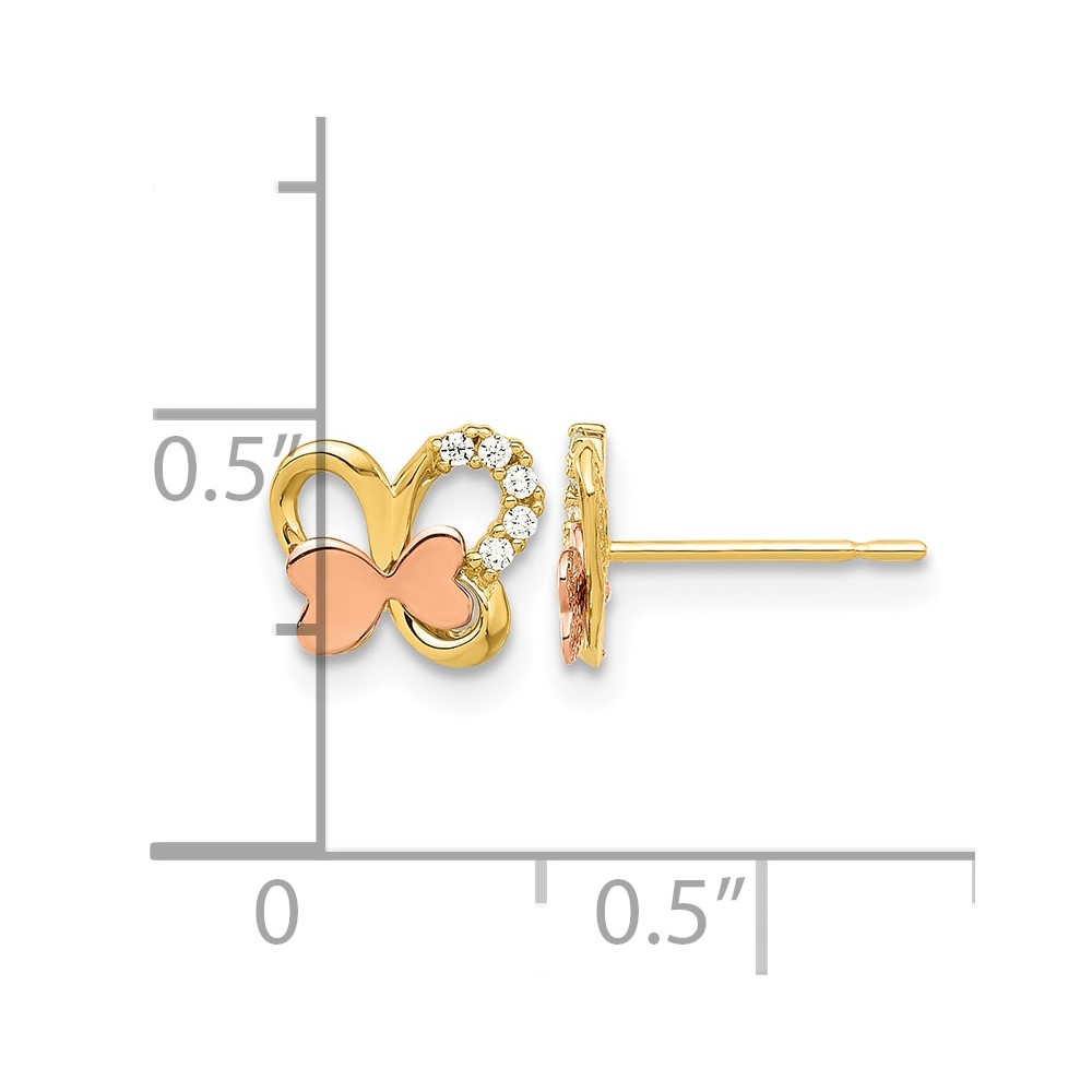 14k Madi K Two-Tone Polished CZ Butterfly Post Earrings (GK1184)
