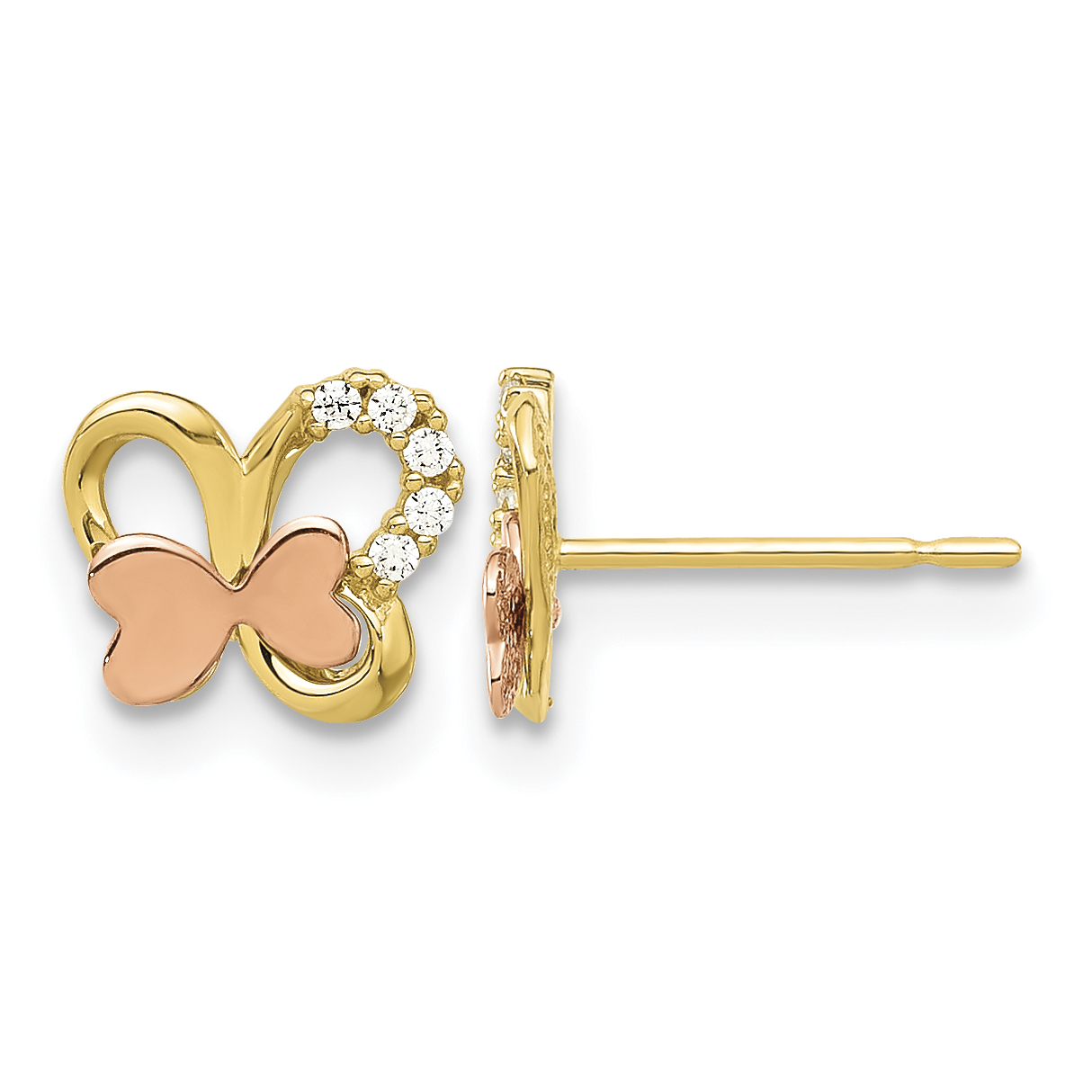 14k Madi K Two-Tone Polished CZ Butterfly Post Earrings (GK1184)