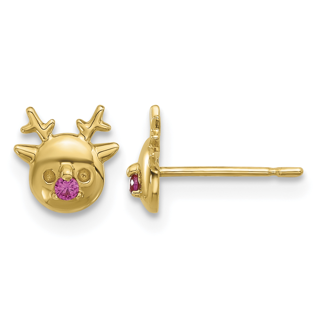 14k Madi K Polished CZ Reindeer Post Earrings (GK1186)
