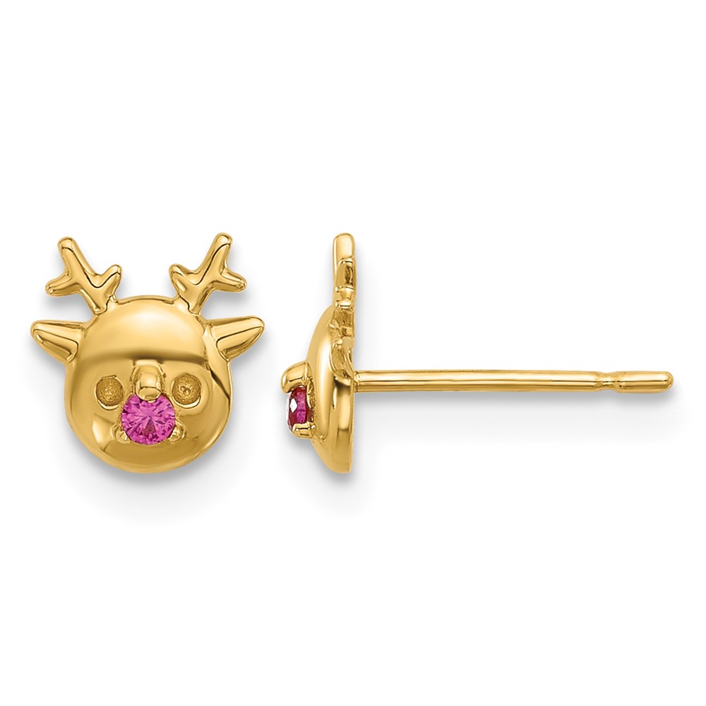 14k Madi K Polished CZ Reindeer Post Earrings (GK1186)