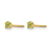 14K Yellow Gold Madi K 3mm Round Peridot Birthstone Screwback Post Earrings view 2