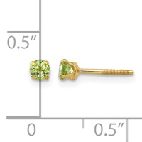 14K Yellow Gold Madi K 3mm Round Peridot Birthstone Screwback Post Earrings view 4