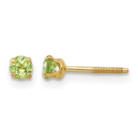 14K Yellow Gold Madi K 3mm Round Peridot Birthstone Screwback Post Earrings view 1