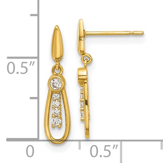 14k Madi K Polished CZ Fancy Teardrop Post Dangle Earrings