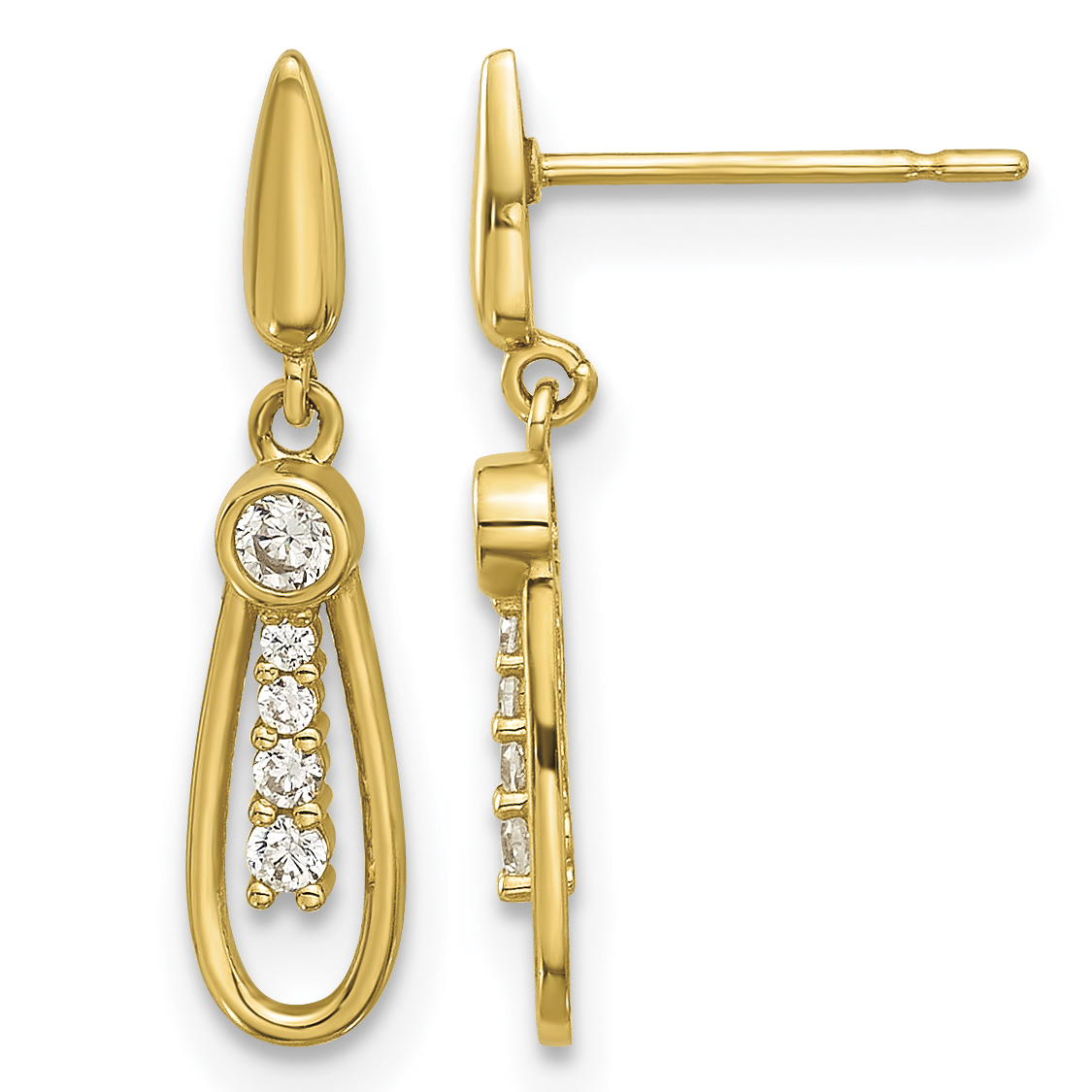 14k Madi K Polished CZ Fancy Post Dangle Earrings (GK1190)