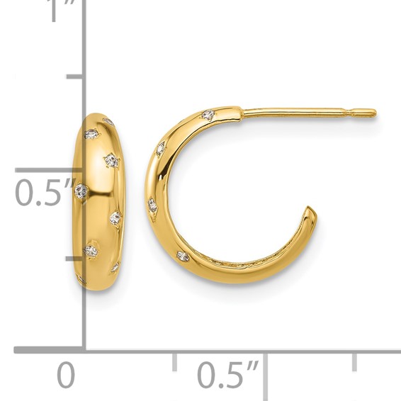 14k Madi K Polished CZ 3.5x12mm J-Hoop Post Earrings