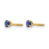 14K Yellow Gold Madi K 3mm Round Sapphire Birthstone Screwback Post Earrings view 2