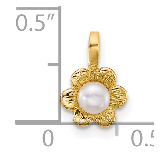 14k Madi K Polished 3-4mm Button White Freshwater Cultured Pearl Flower Pendant