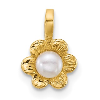 14k Madi K Polished 3-4mm Button White Freshwater Cultured Pearl Flower Pendant