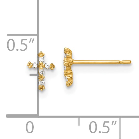 14k Madi K Polished CZ Cross Childrens Post Earrings