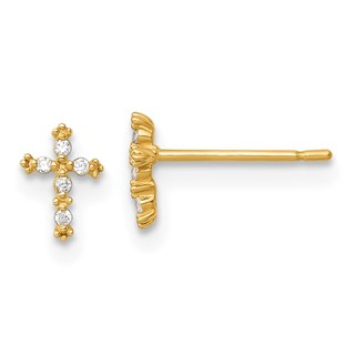 14k Madi K Polished CZ Cross Childrens Post Earrings