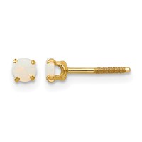 14K Yellow Gold Madi K 3mm Round Opal Birthstone Screwback Post Earrings view 1