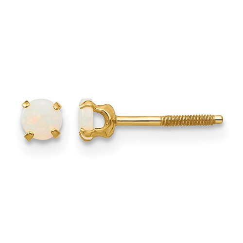 14K Yellow Gold Madi K 3mm Round Opal Birthstone Screwback Post Earrings