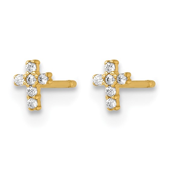 14k Madi K Polished Tiny CZ Cross Childrens Post Earrings