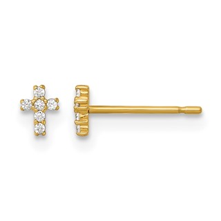 14k Madi K Polished Tiny CZ Cross Childrens Post Earrings