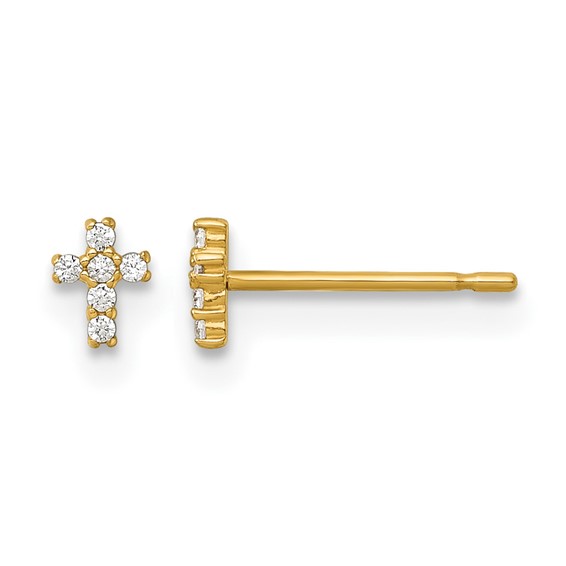 14k Madi K Polished Tiny CZ Cross Childrens Post Earrings