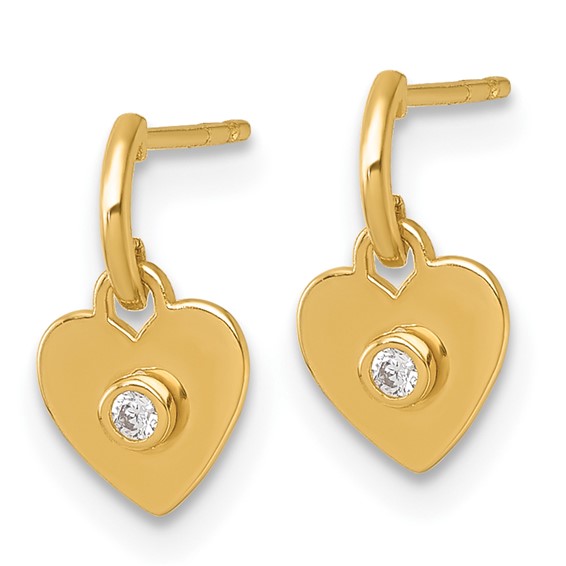 14k Madi K Polished CZ Heart Childrens Dangle Post Earrings