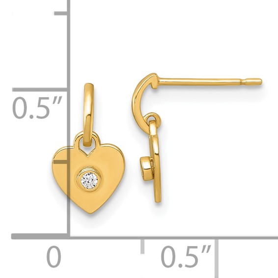 14k Madi K Polished CZ Heart Childrens Dangle Post Earrings
