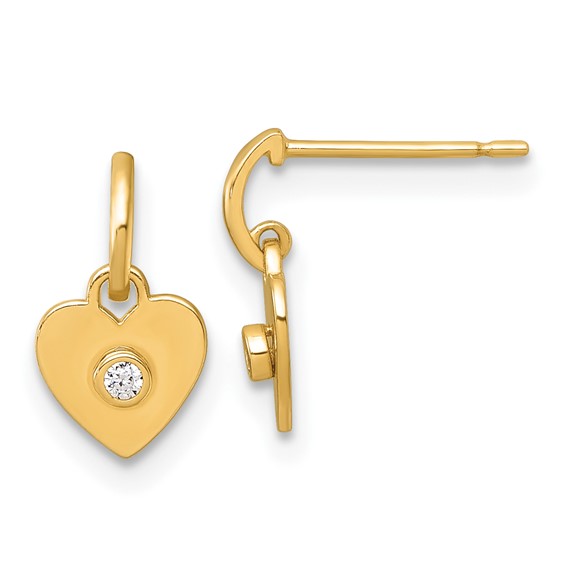 14k Madi K Polished CZ Heart Childrens Dangle Post Earrings