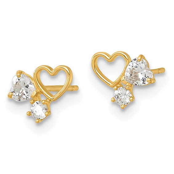 14k Madi K Polished CZ Hearts Childrens Post Earrings