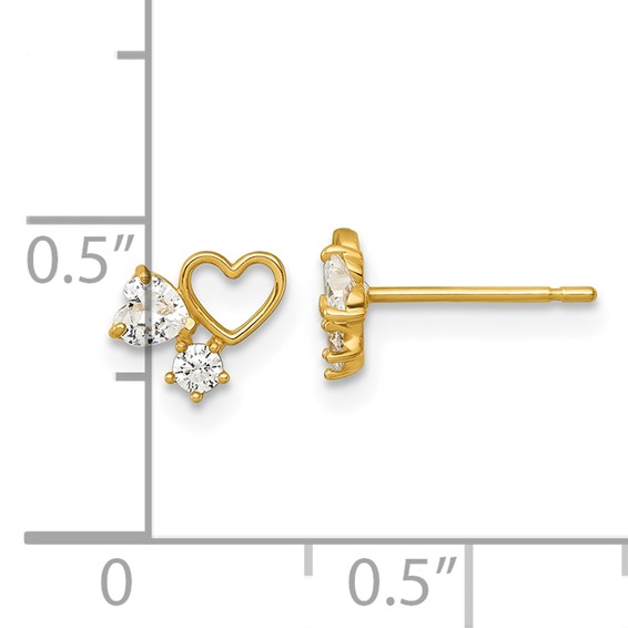 14k Madi K Polished CZ Hearts Childrens Post Earrings