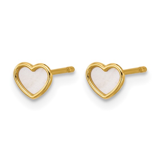 14K Polished Mother of Pearl 5mm Heart Post Earrings