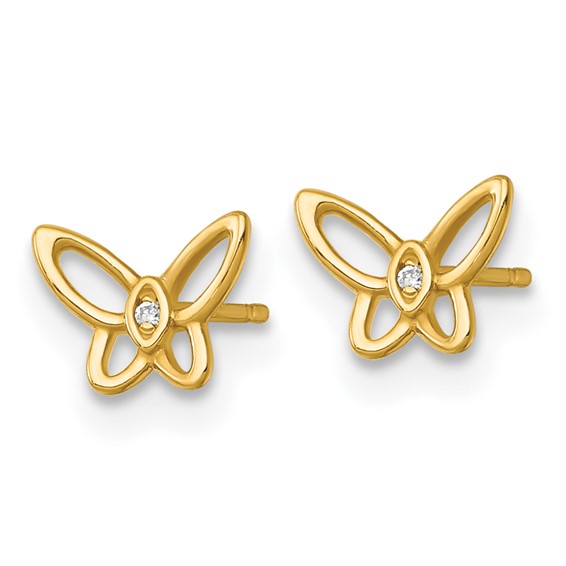 14k Madi K Polished CZ Open Butterfly Childrens Post Earrings