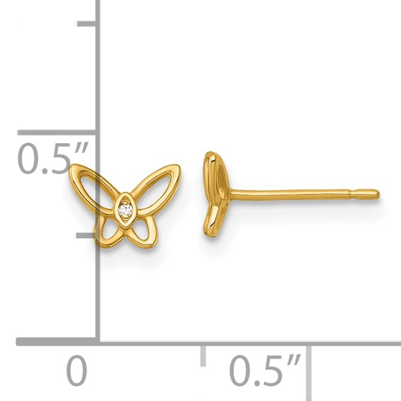 14k Madi K Polished CZ Open Butterfly Childrens Post Earrings