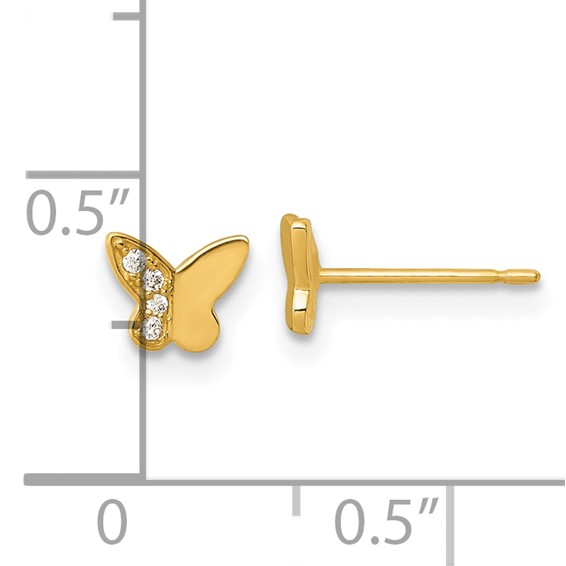 14k Madi K Polished CZ Butterfly Childrens Post Earrings