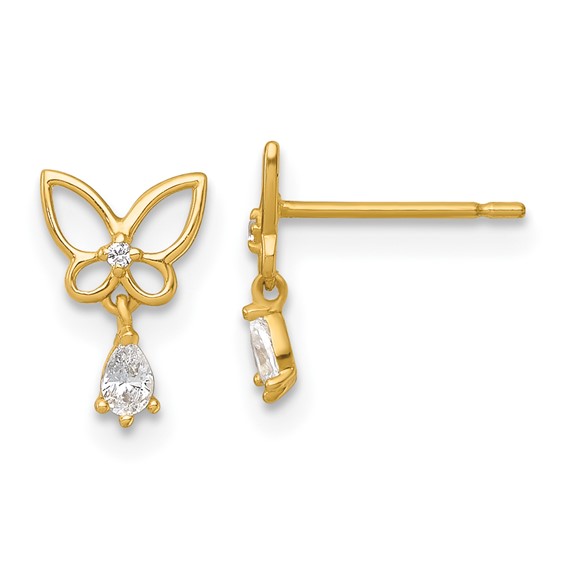 14k Madi K Polished Open Butterfly with CZ Dangle Childrens Post Earrings