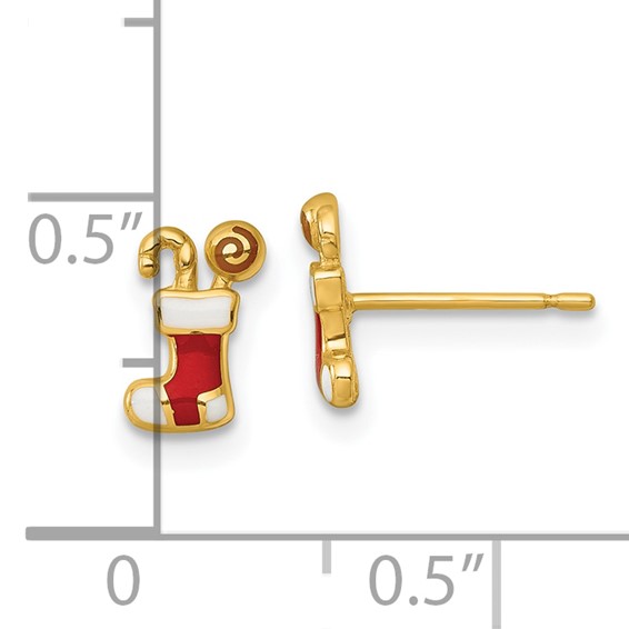 14k Madi K Polished Enameled Christmas Stocking with Candy Childrens Post Earrings
