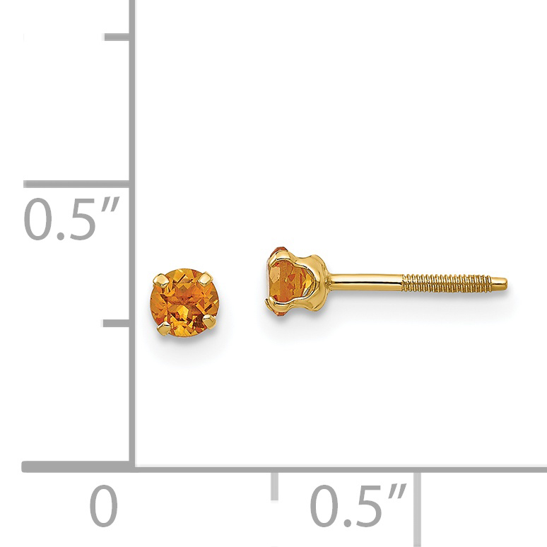 14k Madi K 3mm Citrine Birthstone Earrings GK122 - Picture 4 of 5
