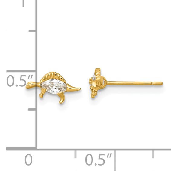 14k Madi K Polished and Grooved CZ Stegosaurus Childrens Post Earrings