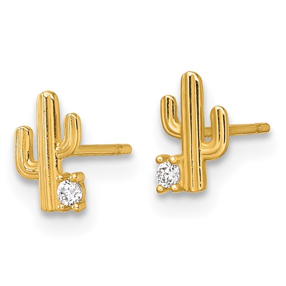 14k Madi K Polished CZ Cactus Childrens Post Earrings