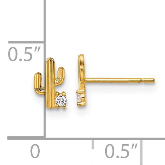 14k Madi K Polished CZ Cactus Childrens Post Earrings