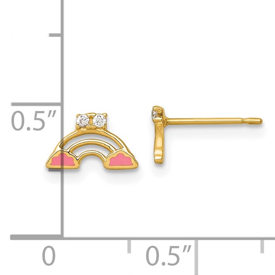 14k Madi K Polished Pink Enamel and CZ Rainbow Childrens Post Earrings