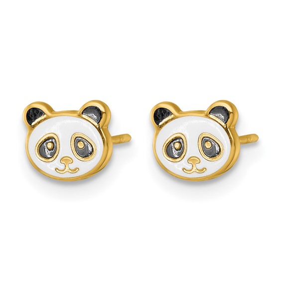 14k Madi K Polished Black and White Enameled Panda Childrens Post Earrings