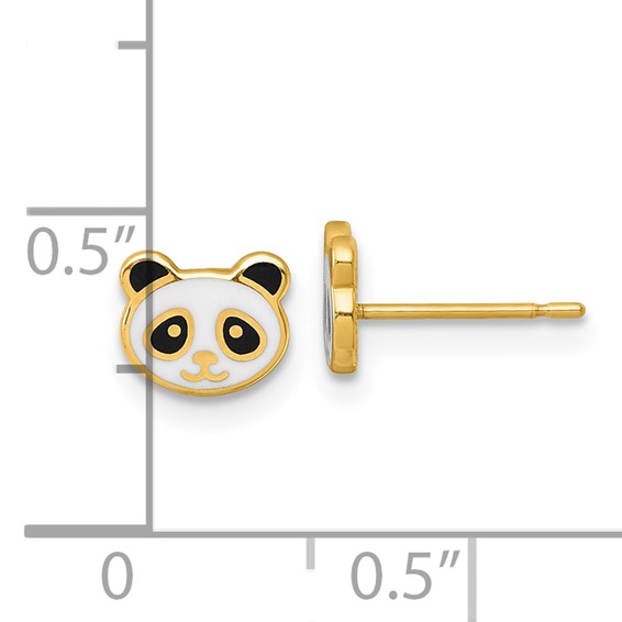 14k Madi K Polished Black and White Enameled Panda Childrens Post Earrings