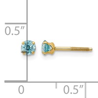 14K Yellow Gold Madi K 3mm Round Blue Zircon Birthstone Screwback Post Earrings view 4