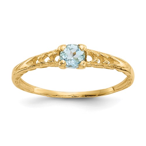 14K Yellow Gold Madi K 3mm Aquamarine Birthstone Ring, Size 3