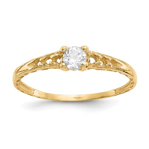 14K Yellow Gold Madi K 3mm White Topaz Birthstone Ring, Size 3