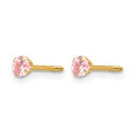 14K Yellow Gold Madi K 3mm Pink CZ Screwback Post Earrings view 2