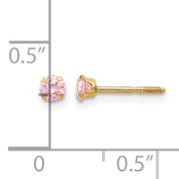 14K Yellow Gold Madi K 3mm Pink CZ Screwback Post Earrings view 4