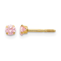 14K Yellow Gold Madi K 3mm Pink CZ Screwback Post Earrings view 1