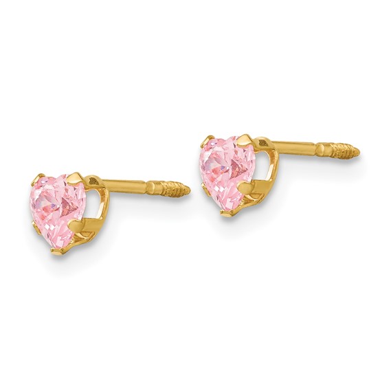 Gold Childrens CZ Heart Post Earrings