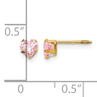 14K Yellow Gold Madi K 4mm Pink CZ Heart Post Earrings view 4